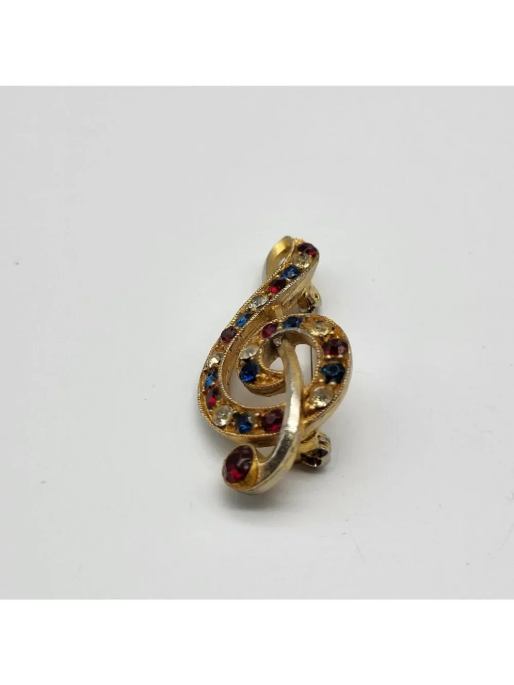 Rafaelian Vintage Signed Rhinestone Music Note Brooch Pin